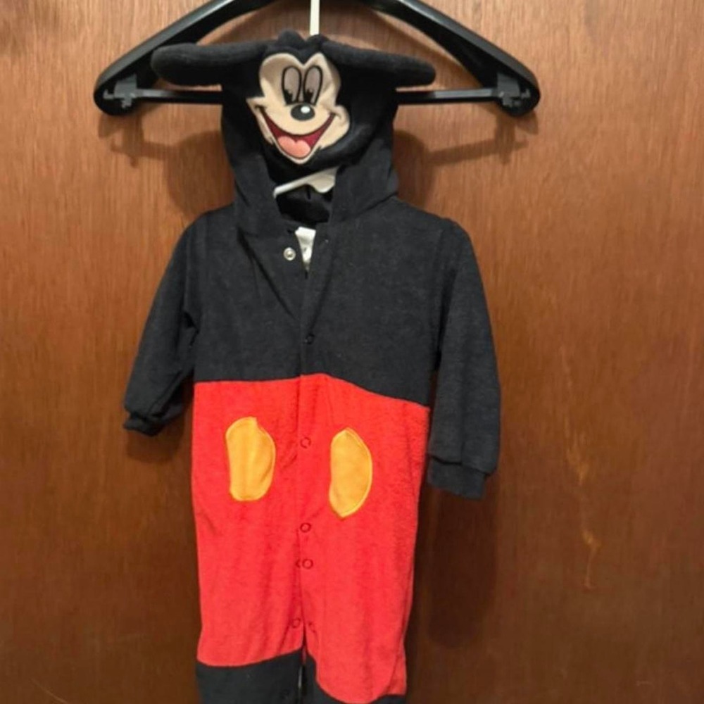 Vintage Black Red Mickey Mouse hooded romper baby unisex costume